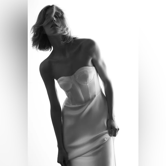 Zara dress midi satin wedding corset rhinestone party shower bridal cocktail - Picture 12 of 16